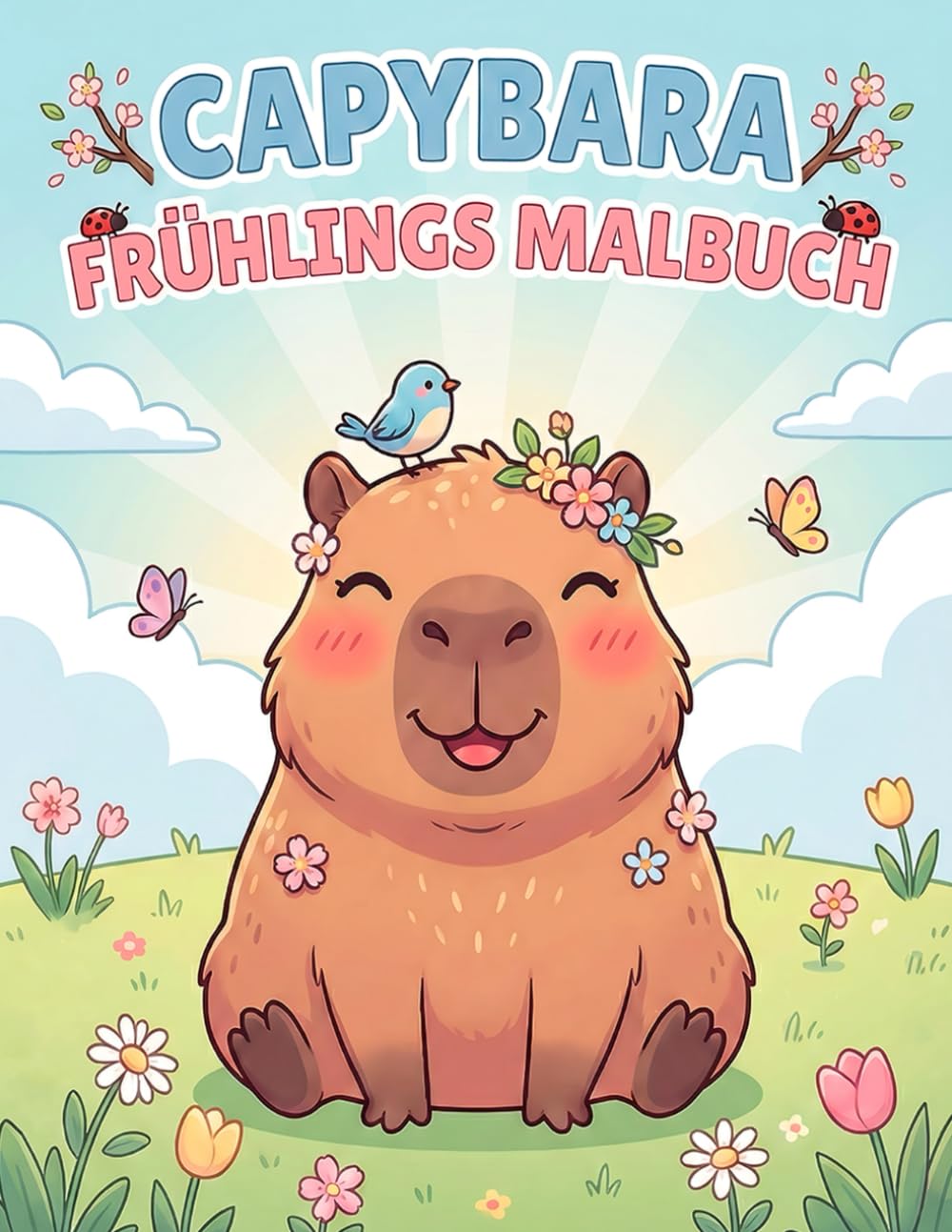 Capybara Frühlings-Malbuch: 50 einfache, große und entspannende Frühlingsmotive – ideal für Kinder, Jugendliche und Tierfreunde zum Ausmalen