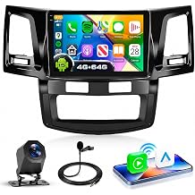 [4G+64G ] Car Stereo for Toyota HILUX 2005-2014, 9 HD Incell Touch Screen Android 15 Radio, Wireless Carplay Android Auto, 5G WiFi, GPS, Bluetooth 5.0, Backup Camera,FM, 32 EQ, SWC