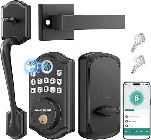 DS10 Pro - Cerradura de puerta de entrada sin llave con asa, juego de cerraduras inteligentes para puerta delantera, teclado electrónico, cerrojo de