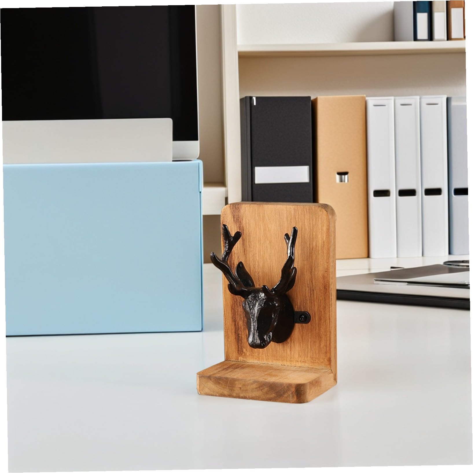 Sujetalibros De Estilo Nórdico para Escritorio Sujetalibros De Madera Forma De Ciervo Organizador De Libros para Estanterías para Decoración De Oficina y Hogar
