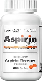 HealthA2Z Aspirin 325mg | 300 Counts | Regular Strength | Orange Safety Coated Tablets | Enteric Aspirin | Pain Relief | R...