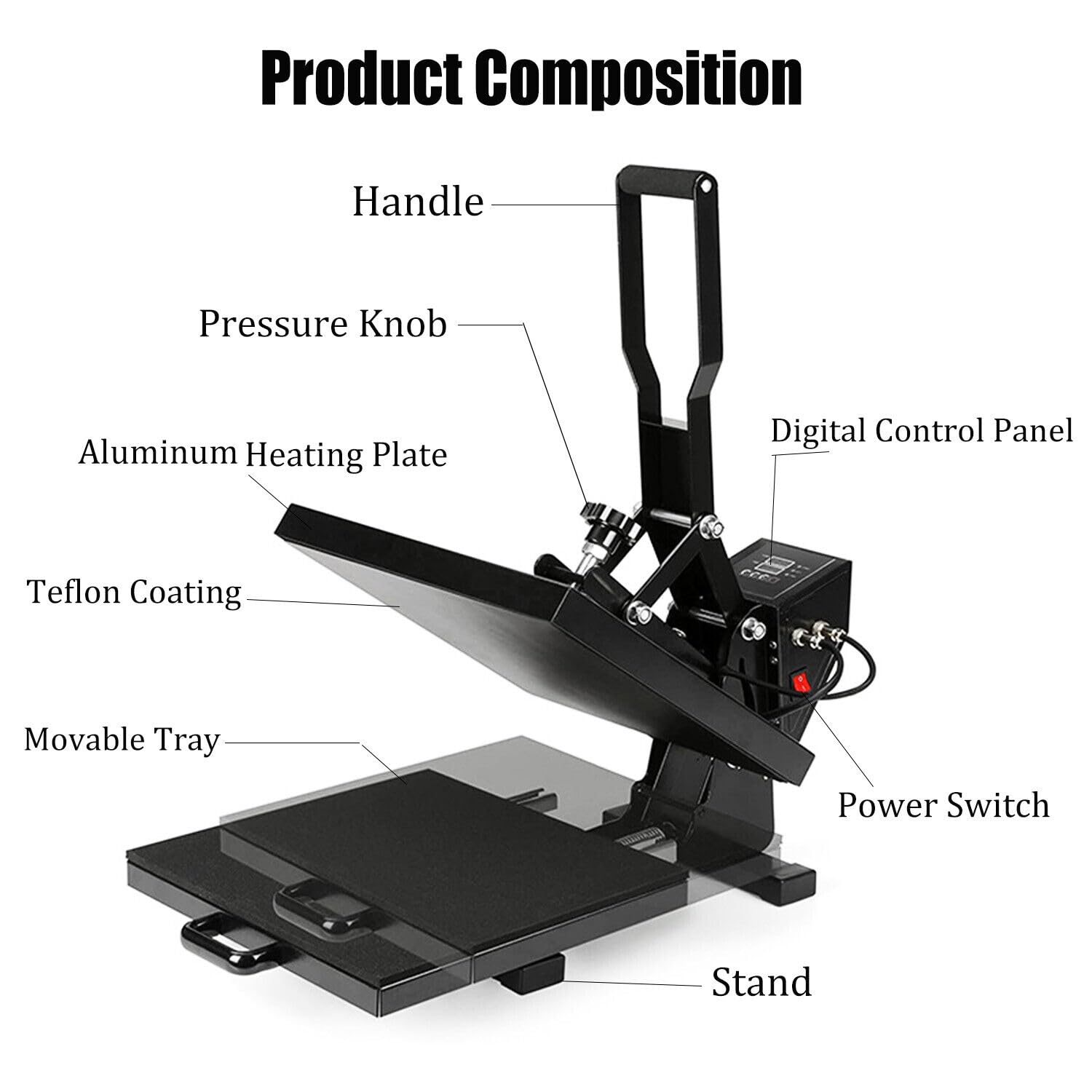 40x50cm Transferpresse Hitzepresse Heißpresse Maschine Heat Press 2000W DIY Mulitifunktional Sublimationsmaschine Wärmepresse Textilpresse für T-Shirts Kissen Mauspads Tasche