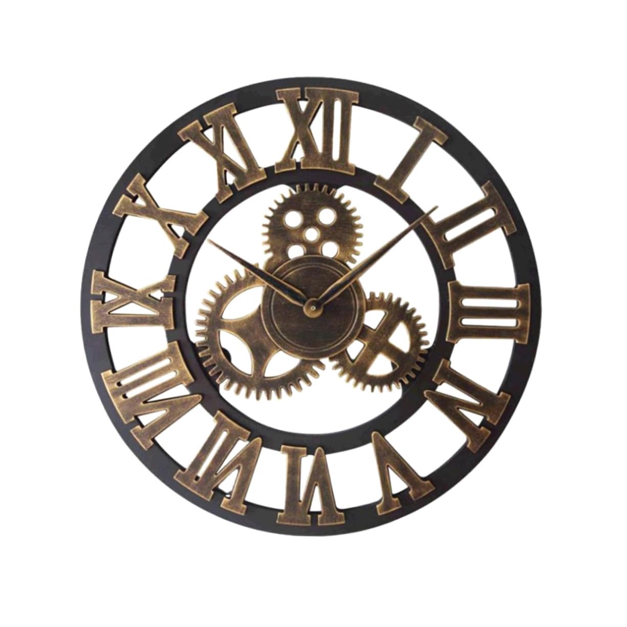 DOITOOL Wanduhr Vintage im Industriestil aus Goldenem Metall Leise ohne Tickgeräusche 34cm Kreative Hängeuhr für Wohnzimmer oder Büro