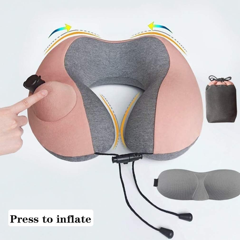 Cuscino Gonfiabile da Viaggio Cuscino for Il Collo for Viaggio in Aereo O in Auto, Federa Lavabile Cuscino for Pisolino for Ufficio A Forma di U con Tappi for Le Orecchie E Maschera for Gli Occhi for