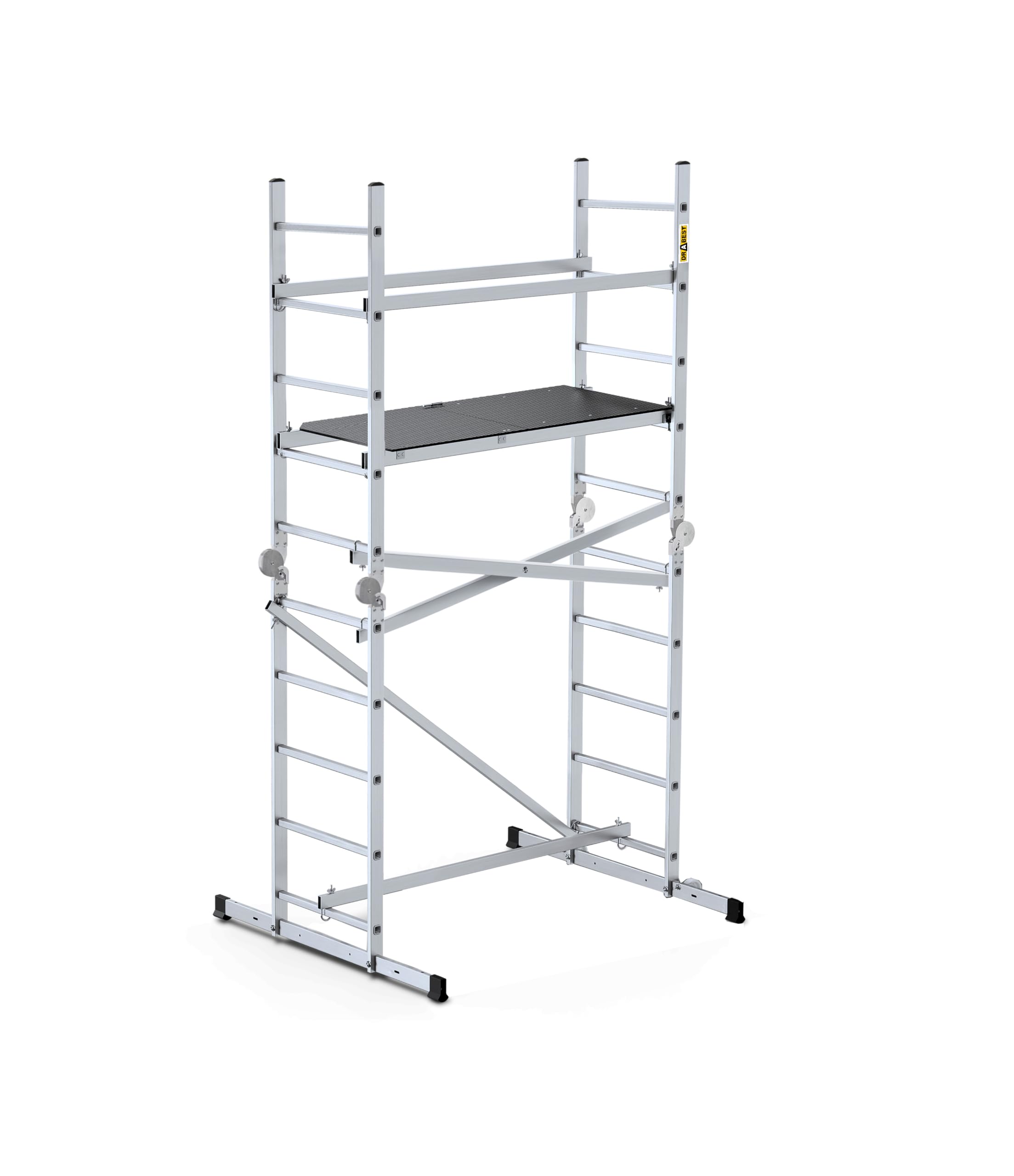 Drabest Silver Pro Series Ladders Aluminium Ladder Scaffolding Articulated Scaffolding Non-Slip Scaffolding Maximum Load 150 Kg Working Height 4 M