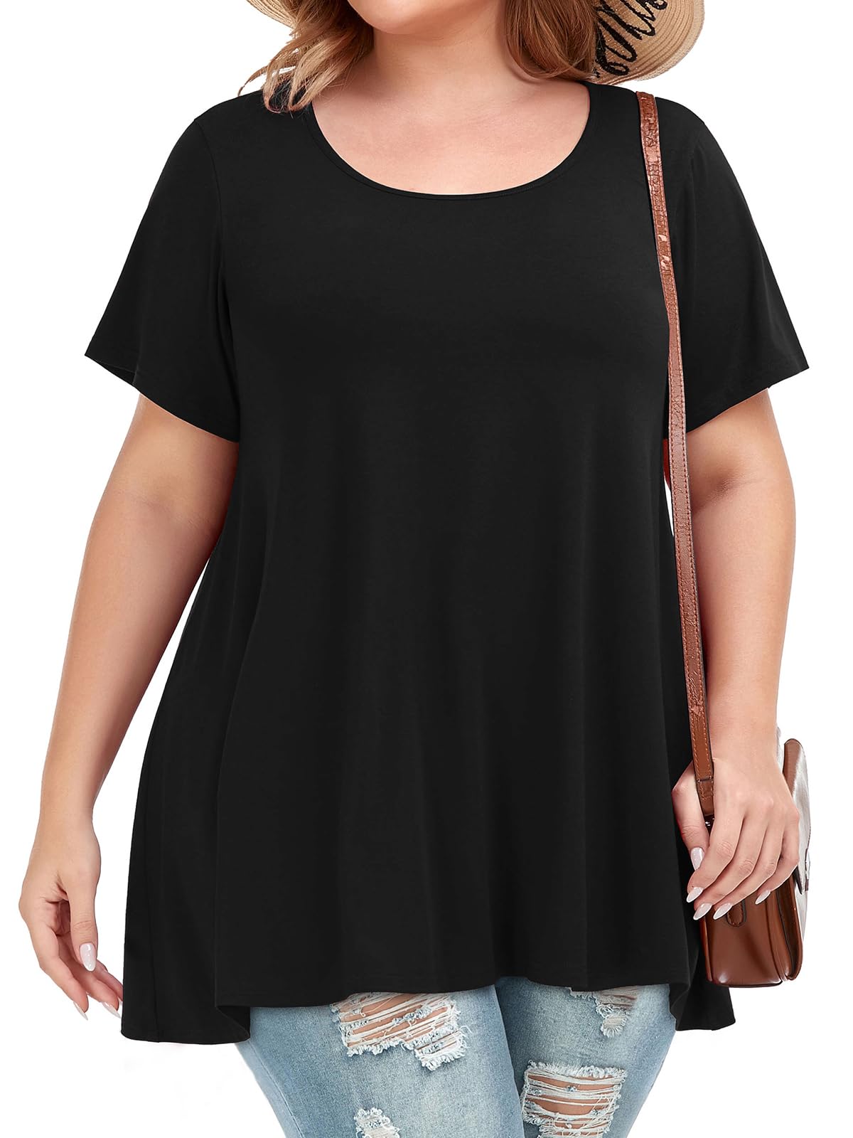 JOELLYUS Plus Size Tops for Women Tunic Floral Casual Short Sleeves T Shirts Flowy Blouses