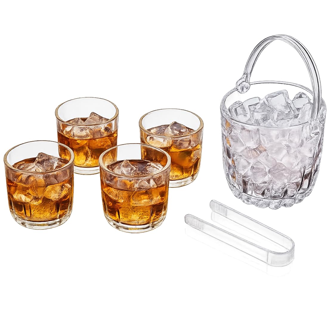 Ronsaali Crystal Clear Glass Serving Set with Featuring Elegant 1 Ice Bucket 900 Ml Capacity, and 4 Individual 250 ML Glasses, Pack of 5 for Restaurant, Office, Bar, Home, Parties-image-40
