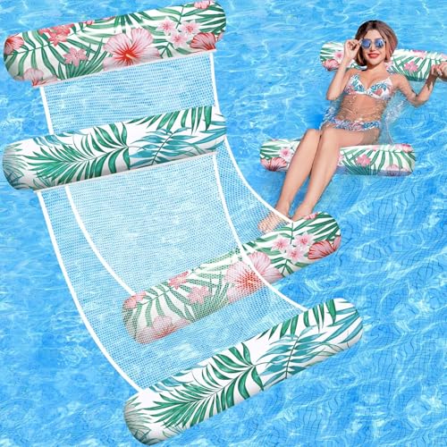 Image of 4 in 1 Pool Float Water Hammock | Inflatable Pool Lounger Chair | Drifter & Exercise Saddle | Mesh Fabric Floating Bed | Easy to Carry & Quick Dry | Adult Pool Float