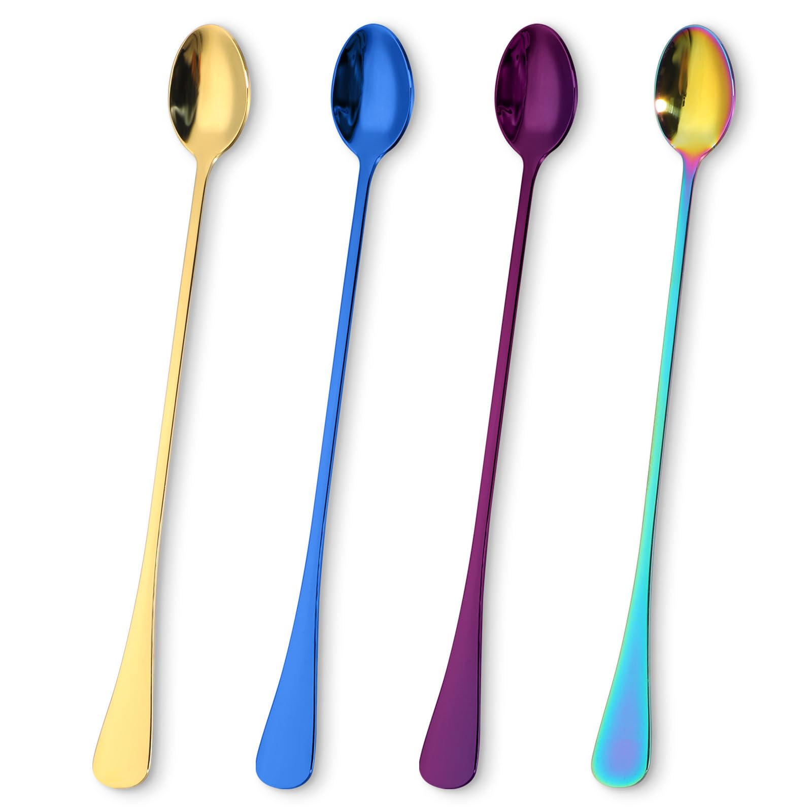 Dimeho Cucchiaio con manico lungo 24 cm, 4 cucchiaini da tè ghiacciati in acciaio inox, per mescolare tè, caffè, frappè, bevande fredde cucchiaini da caffè lunghi