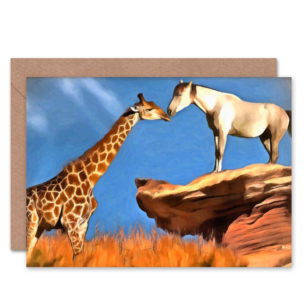 Wee Blue Coo CARD GREETING GIRAFFE HORSE GETTING CLOSE GIFT