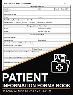Patient Information Forms Book: Patient Details Form | Patient Information Sheet | 100 Pages (50 Forms)