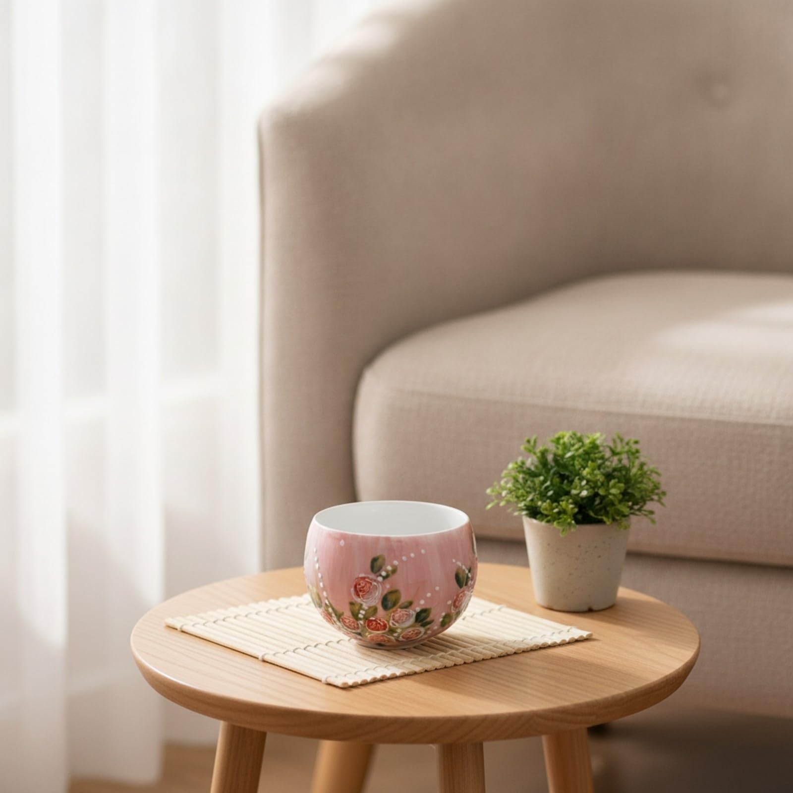 Schlicht Teeschale Glatte, glänzende Oberfläche, Aufguss-Teetasse, kompakt, Teetasse ohne Griff, für Teezeremonie, Schreibtisch, Geprägte Pfingstrose