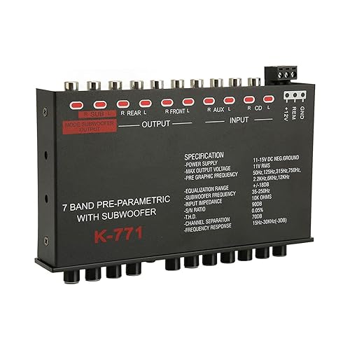 Ecualizador de audio de coche de 7 bandas, ajustable 7 bandas de audio gráfico para coche, selector de ecualizador gráfico para barco, RV, RTV,