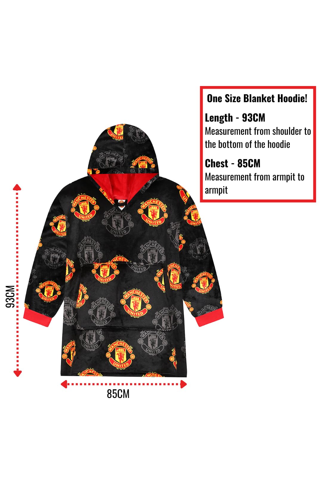 Manchester United Football Club - Sudadera con capucha para hombre, forro polar, color negro, Negro, Taille unique