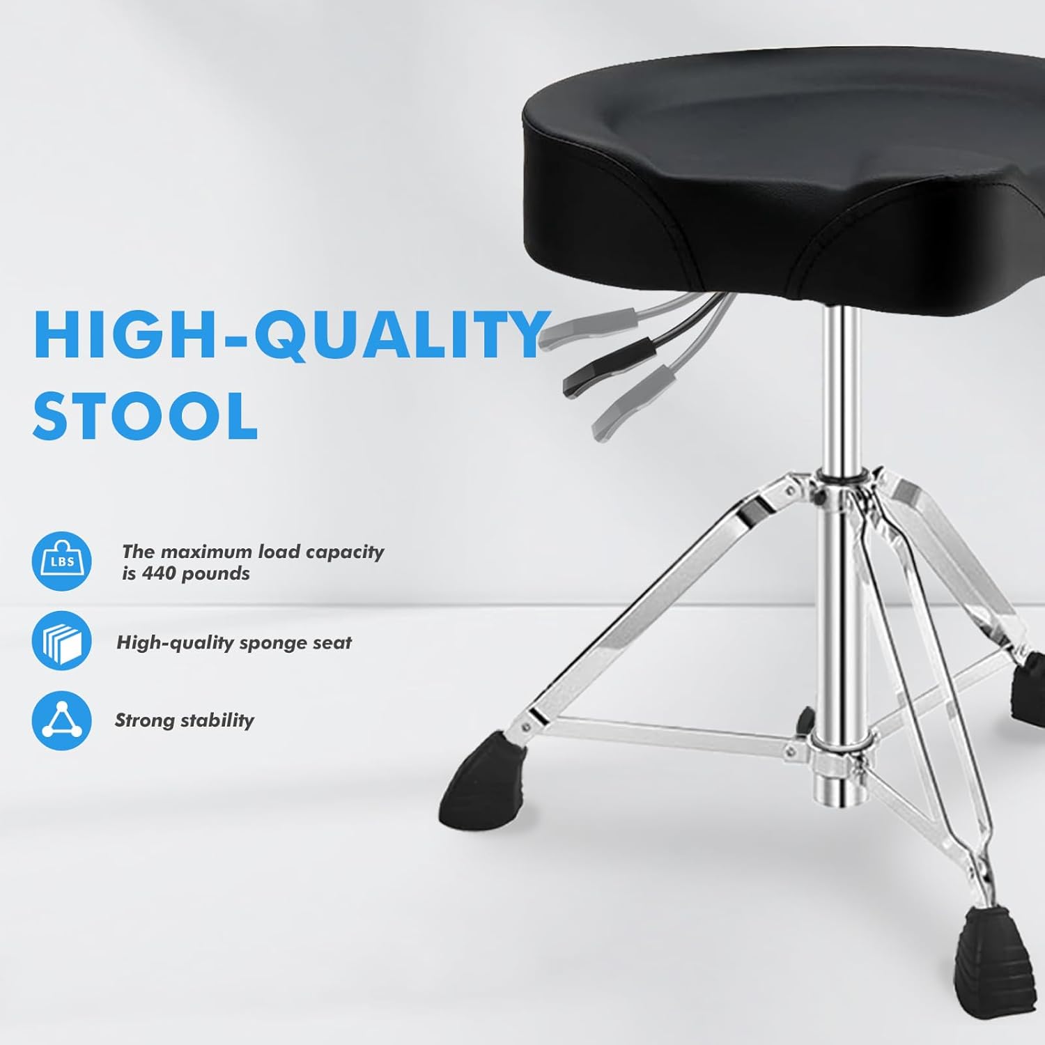 Heavy Duty Drum Stool, Hydraulic Drum Throne, Ergonomic Memory Foam Drum Seat, Adjustable Drum Chair Anti-Slip Base, Drum Saddle Bench for Drummers Musicians(Black)