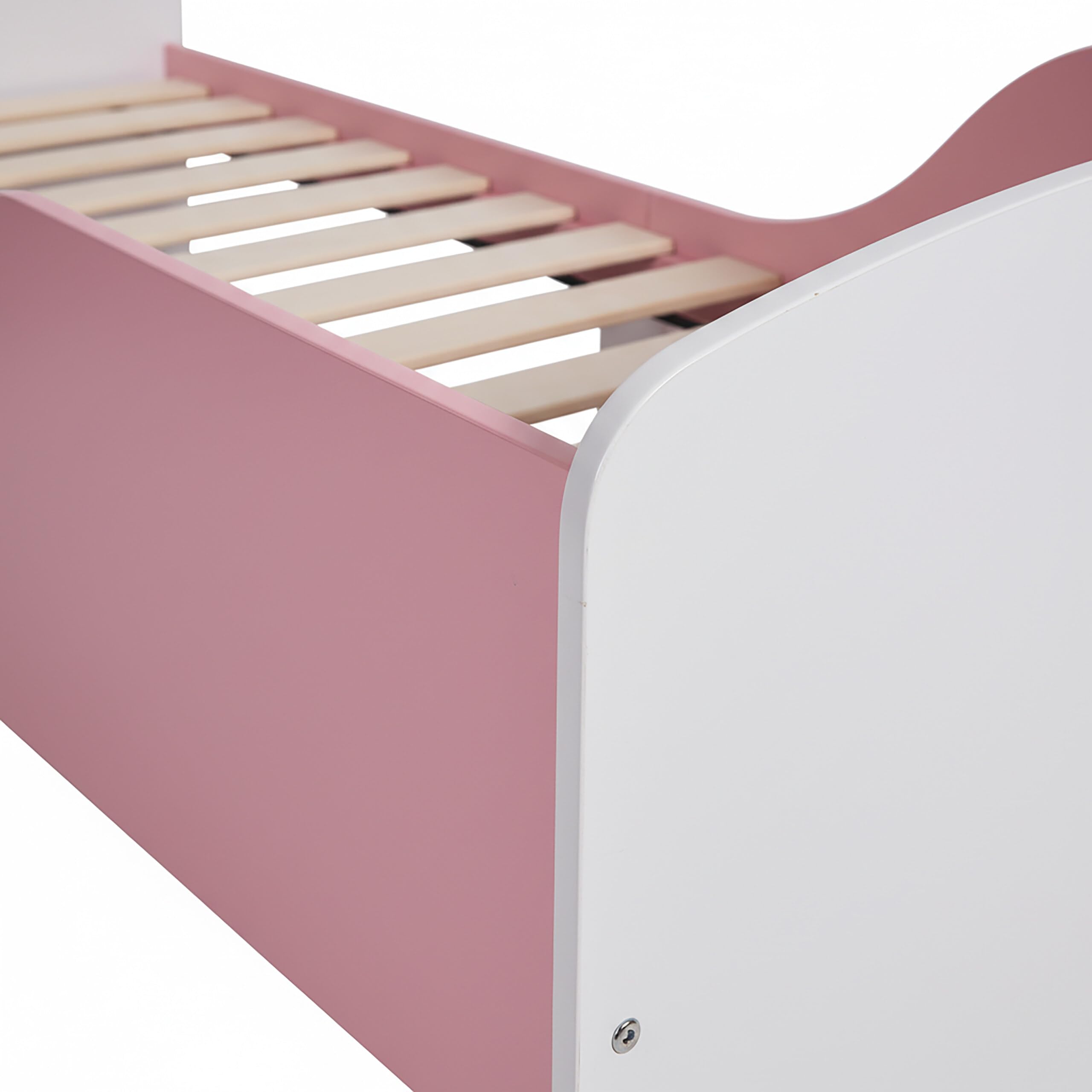 Relaxdays Lettino per Bambini 70x140 cm con sponde Anti-Caduta, Rete a doghe, ripiano, MDF, Rosa/Bianco