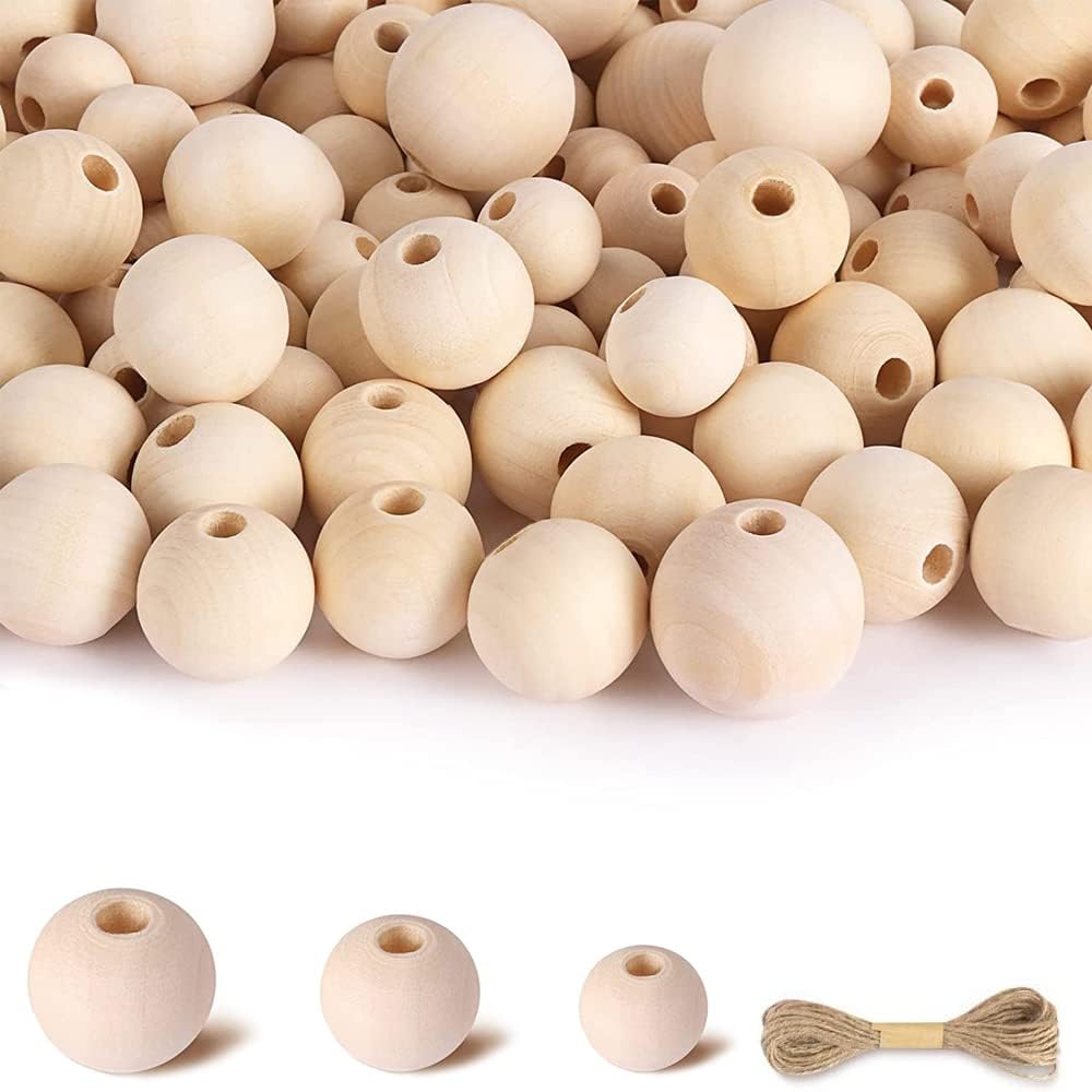 Natural Wood Beads Round Ball Wooden Loose Beads Unfinished Wood Spacer Beads for Craft-Making 300pcs (10mm 12mm 14mm)