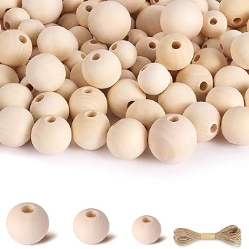 Natural Wood Beads Round Ball Wooden Loose Beads Unfinished Wood Spacer Beads for Craft-Making 300pcs 10mm 12mm 14mm