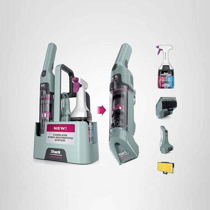 Shark StainForce Cordless Spot Cleaner, Dual-Activated Easy Spray Formula, OXY-Powered Stain Cleaning, Indoor + Outdoor, Carpets, Upholstery, Car Seats & Stairs, Pet Urine & Odor Remover, HX101