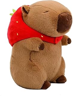 EZweekendぬいぐるみ カピバラ 動物 いちごのリュックサック 特大 抱き枕 可愛い もこもこ 添い寝枕 カピバラ縫い包み 面白い 抱きまくら ブラウン 気持ちいい キャラクター 癒される 縫いぐるみ おもちゃ ソフト ふわふわ (55cm)