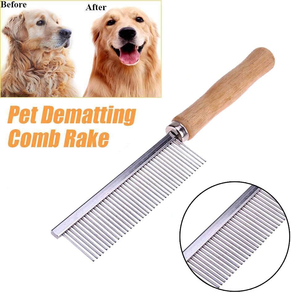 Pet Comb,Stainless Steel Wood Handle,Cat Grooming Comb,Dog Cleaning Comb,for Pet Hair Care Supplies : Pet Supplies