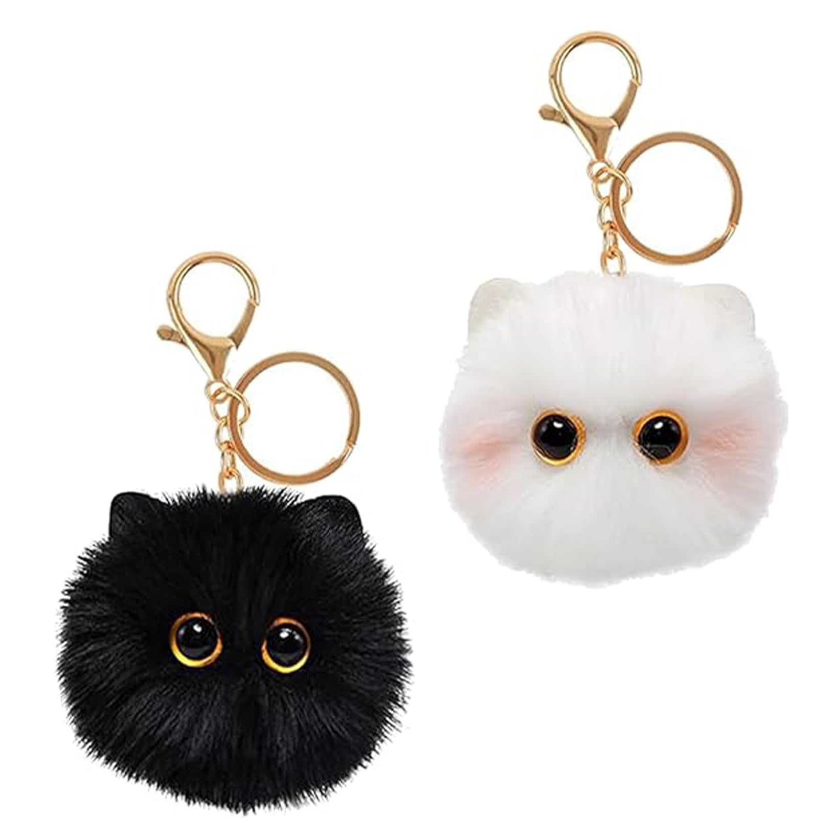 Jrteay Women's Two Colors 2 Pcs Cat Keyrings And Keychains, Keychain Plush Ball Car Keychain Pendant, Fluffy Keyring, Pom Pom Key Chains For And Girls, Purse Decor Accessories