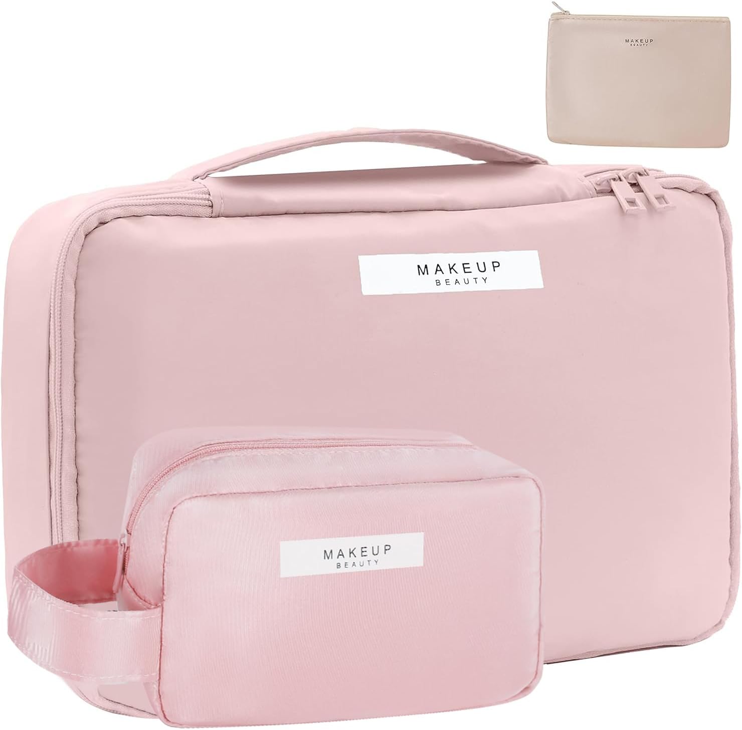 Travel Makeup Bag Cosmetic Bag Makeup Bag Toiletry bag for women and men (Pink-3pcs)