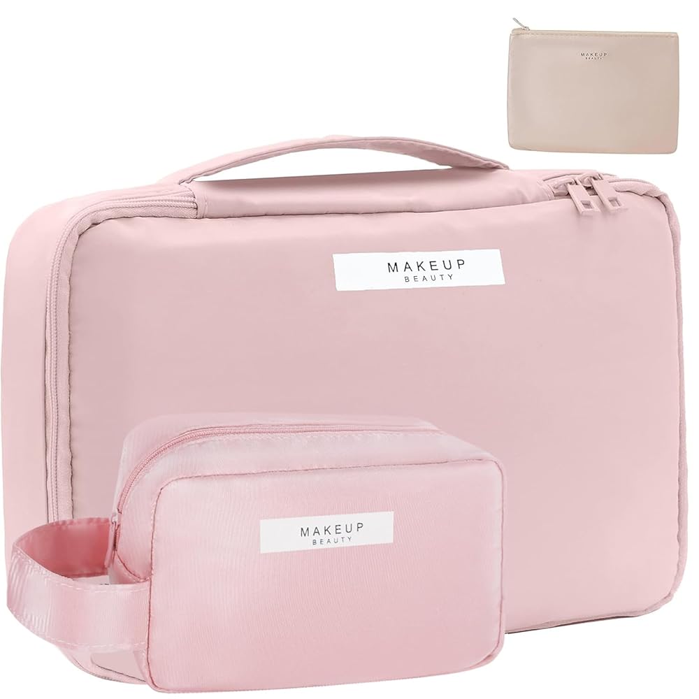 Queboom Travel Makeup Bag Cosmetic Bag Makeup Bag Toiletry bag for women and men (Pink-3pcs)