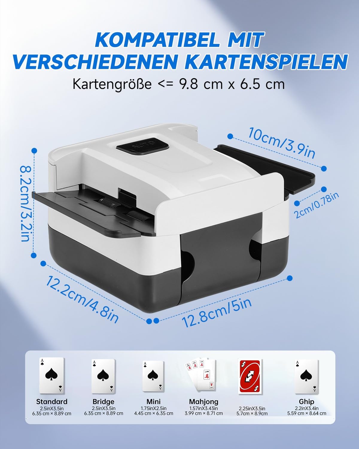 Mescolatore Carte da Gioco Automatico Ricaricabile 3000 mAh 2 Mazzi Bianco