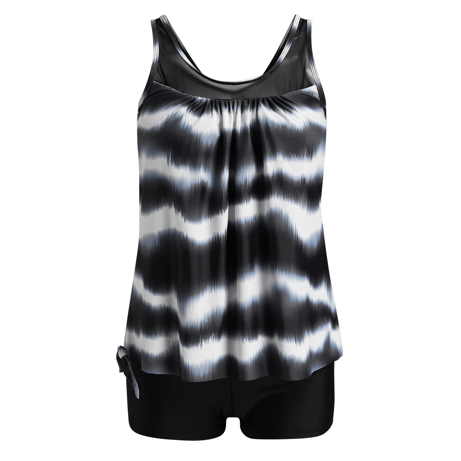 Traje de baño tankini para mujer, traje de baño con pantalones cortos para mujer, talla grande, traje de baño estampado floral de dos piezas, traje de baño 50 + bikinis parte superior con volantes y