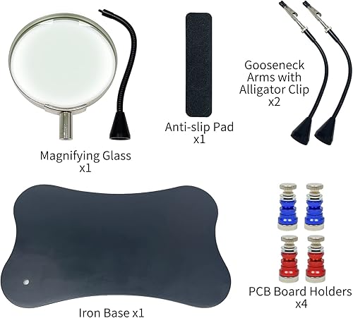 Miniatura 6 de Sutekus Manos de ayuda para soldar soporte para placa de circuito PCB con lupa de 2.5X para reparación electrónica, joyería, manualidades,