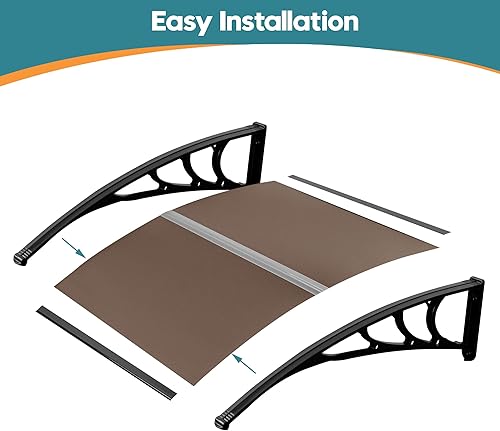 Miniatura 25 de MCombo Toldo para ventana de 39.8 x 37.8 pulgadas, para exteriores, de policarbonato, para patio, 6055-4040 (tablero gris con soporte negro)