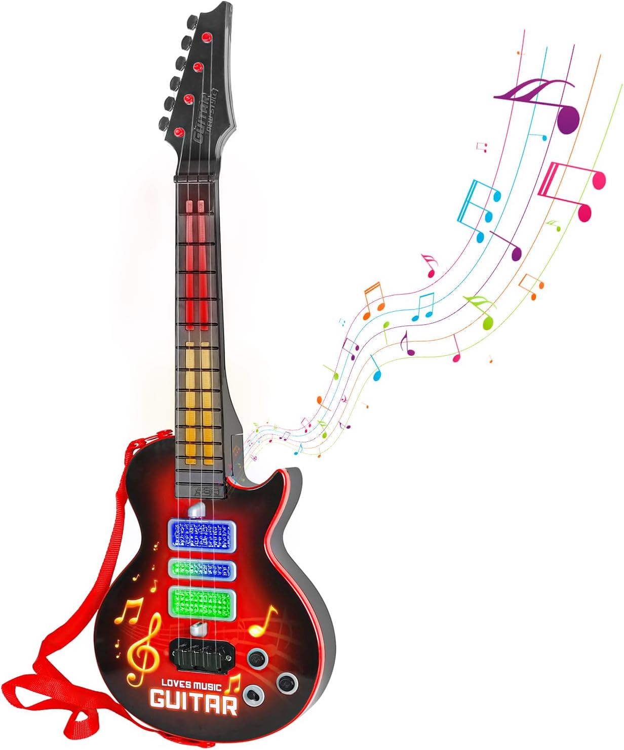 Photo 1 of  M SANMERSEN Kids Guitar Toddler Toys Guitar for Kids 3 4 5 Year Old Electric Musical Toy Guitars with 4 Strings Strap Light Up Boys Girls Gifts 