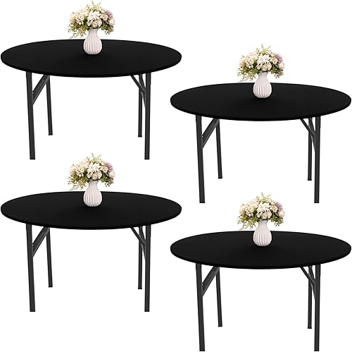 Mantel redondo de elastano, 4 piezas, para mesas redondas de 5 pies, lavable y elástico, protector de mesa redondo para interiores y exteriores