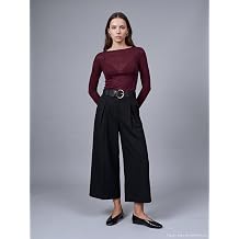 DILVIN Kemerli Culotte Pantolon Kad n Y ksek Bel Geni  Pa a Pileli Dokuma Modern