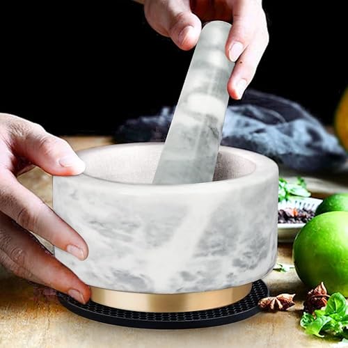 Miniatura 4 de X-cosrack Juego de mortero y mortero de mármol con base de cobre y almohadilla antiarañazos molinillo de piedra sólida para hierbas especias