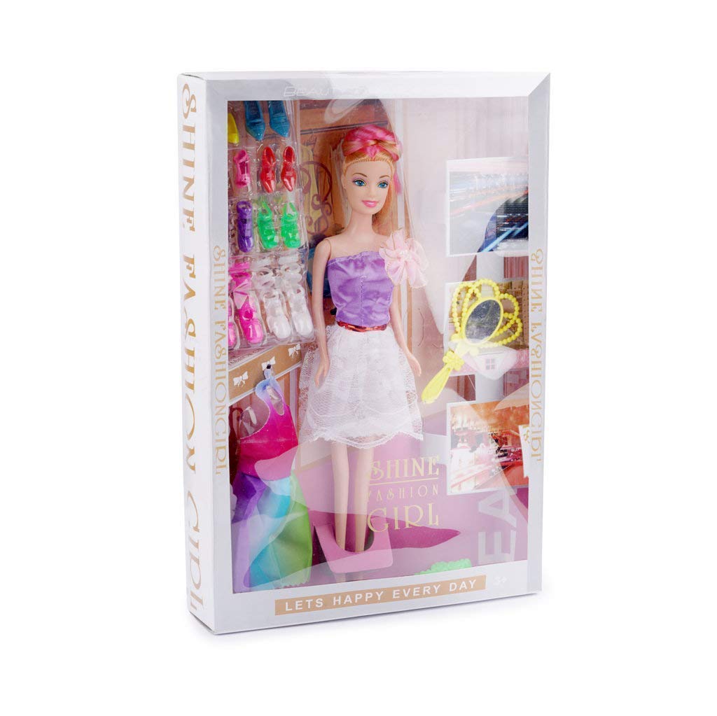 doll set for girls with beautiful dresses & fashion accessories doll set for little princess / girls kids / baby ( design and colour may very )-Pink