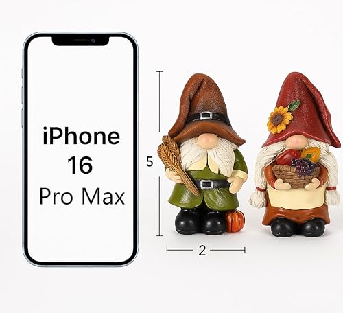 Miniatura 6 de iStatue Decoraciones de Acción de Gracias, figuras de gnomo de otoño, paquete de 2 figuras de resina de cosecha con calabazas, trigo y canasta,