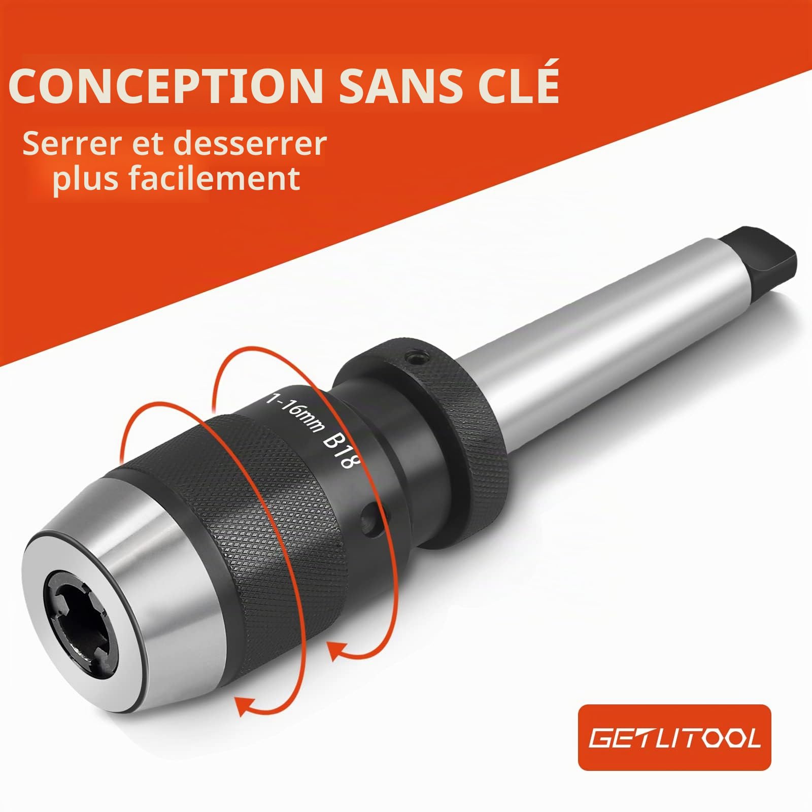 GETLITOOL Mandrin de Perçage de Tour sans Clé à Serrage Automatique 1-16mm Super Précis MT3 -B18 Arbre pour tour MK3