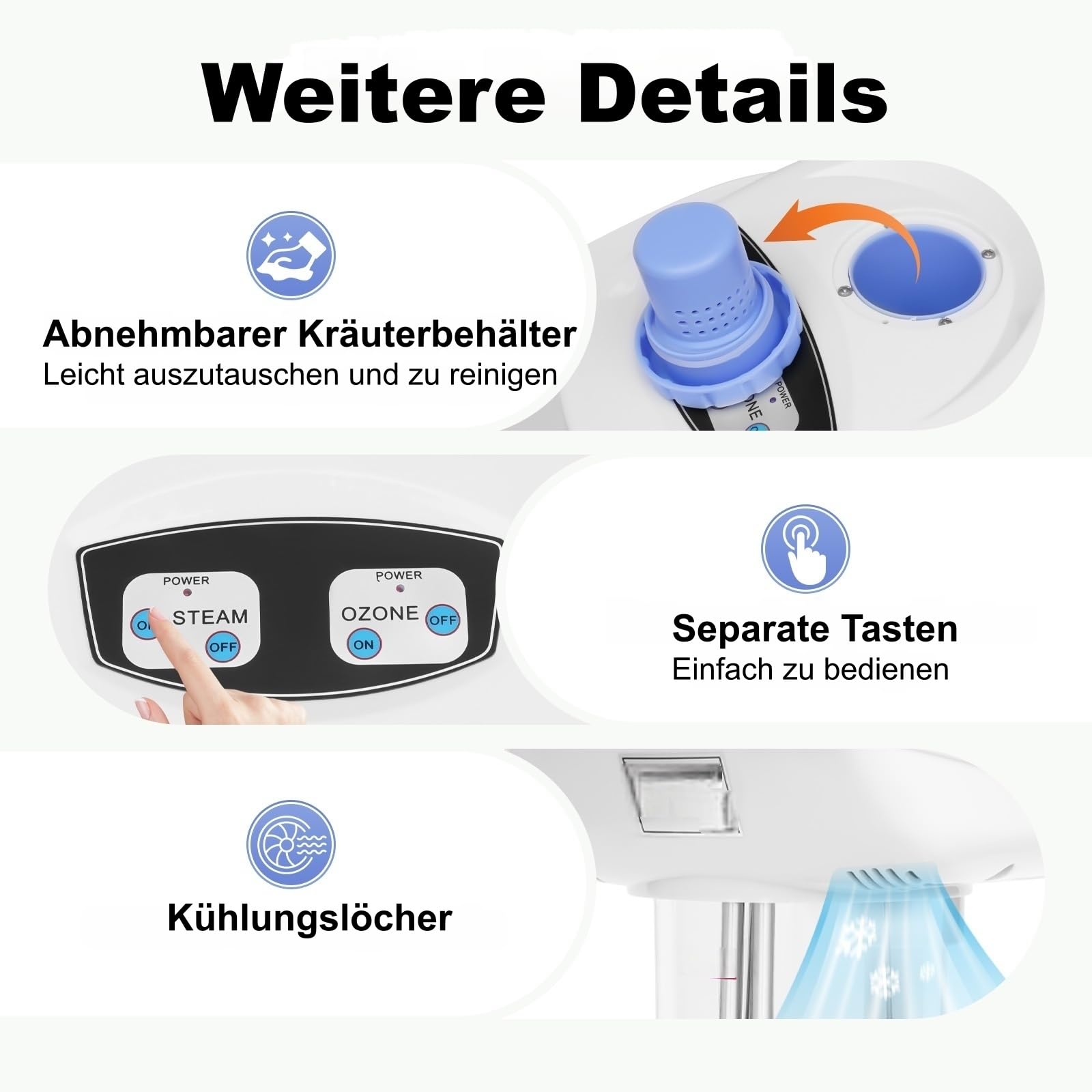 Ozon-Gesichtsdampfer, Dampfmaschine Face Steamer Facial Multifunktions mit 360° Drehbare Düse und Räder, Gesicht Dampfgerät Professionelle mit 860ml Wassertank für Salon und Zuhause