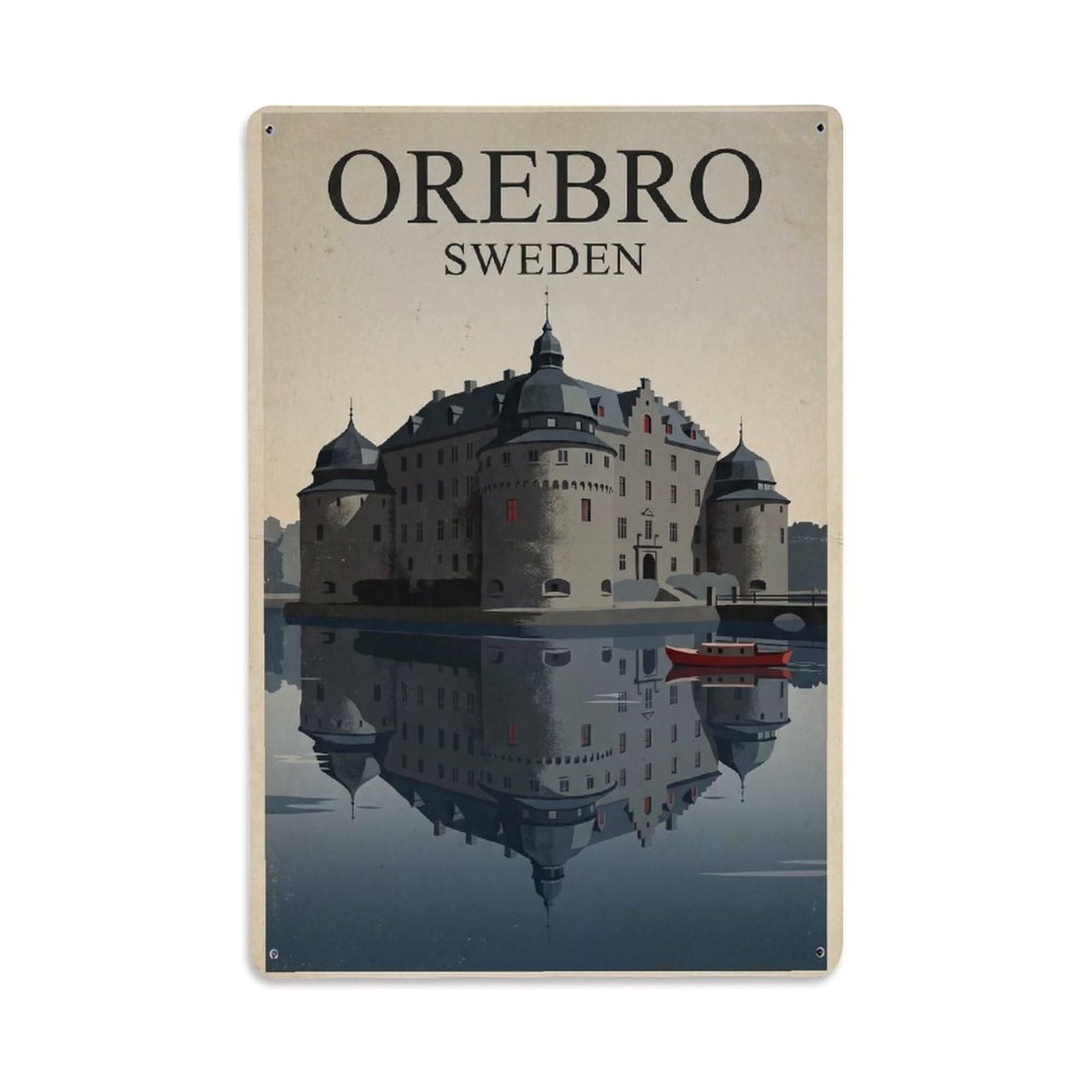 Travel Retro Sweden Orebro Metal Tin Sign Plaque Wall Decor for Cafe, Club Bar, Office, Garden Metal Poster 8x12Inch