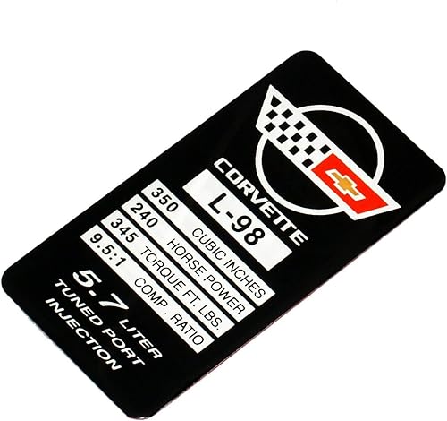 Miniatura 5 de 1 placa de identificación de motor C4 Corvette 1990 L98 con placa de datos de metal, placa de identificación 3D, 240 CV, 345 TQ de repuesto para