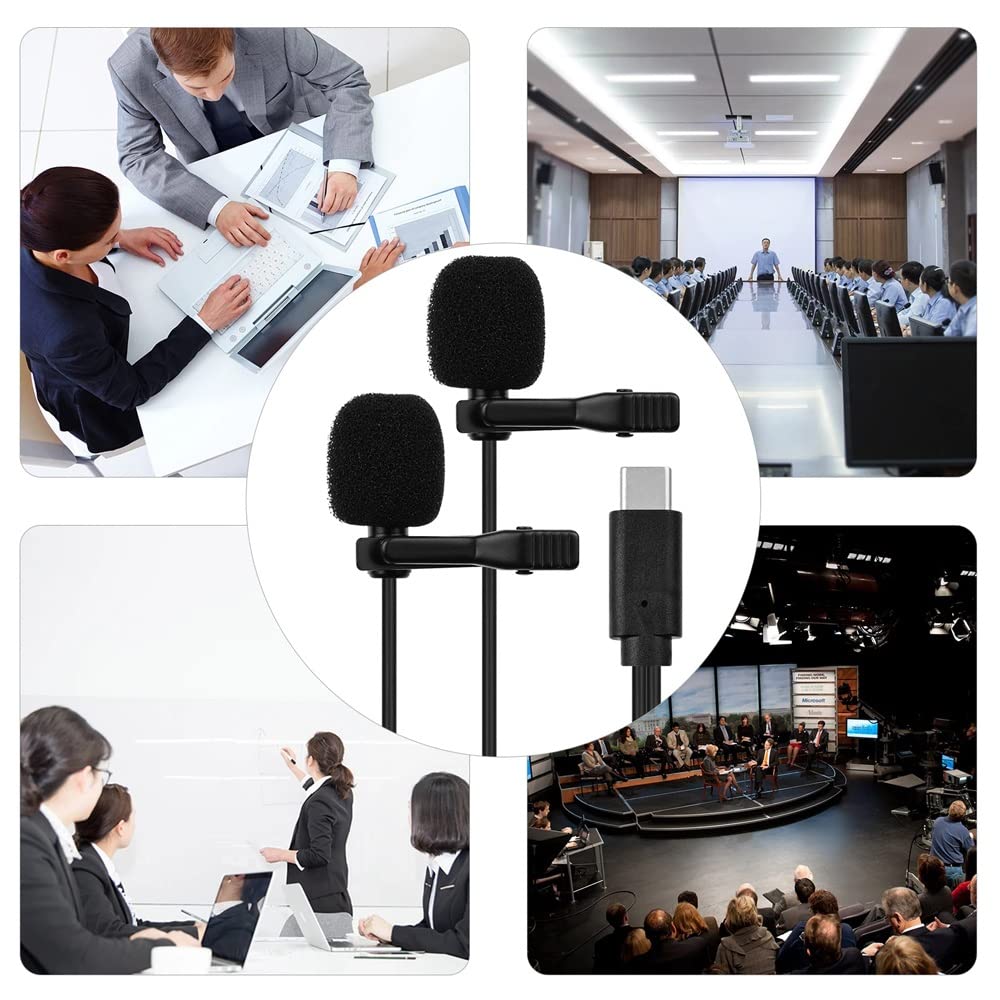 Microfono a Bavero Lavalier Microfono omnidirezionale a Clip Cavo a Doppia Testa da 2,5 m per USB di Tipo C per Registrazione Video di interviste