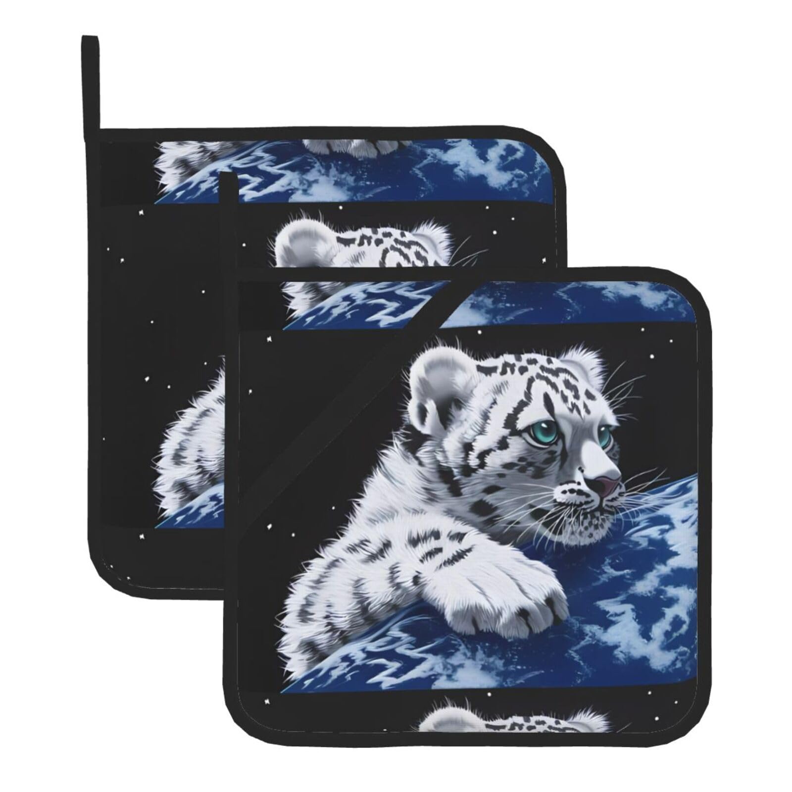 HJFCZH Little Tiger in Space Prints Square Hot Pads for Kitchen Counter - Waterproof Pot Holders, Durable Heat Resistant Throw Layers for Serving, Oven & BBQ - 2 Pack