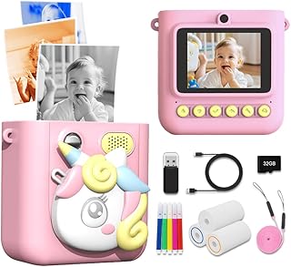 Instant Print Camera for Kids - Zero Ink 3 Color Printing, 48MP Photos & 1080P Videos, Includes 3 Color Papers, 21 Fun Fra...