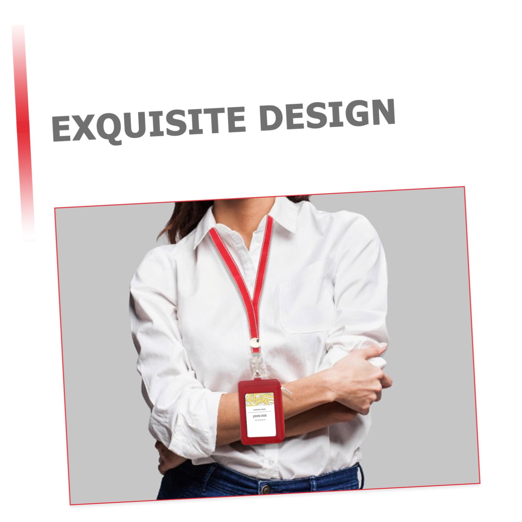 SHINEOFI Porta Badge Verticale in Pelle Da 3 Pezzi Con Clip Girevole Per Cordino Robusto Porta Badge Rosso Per Carte E