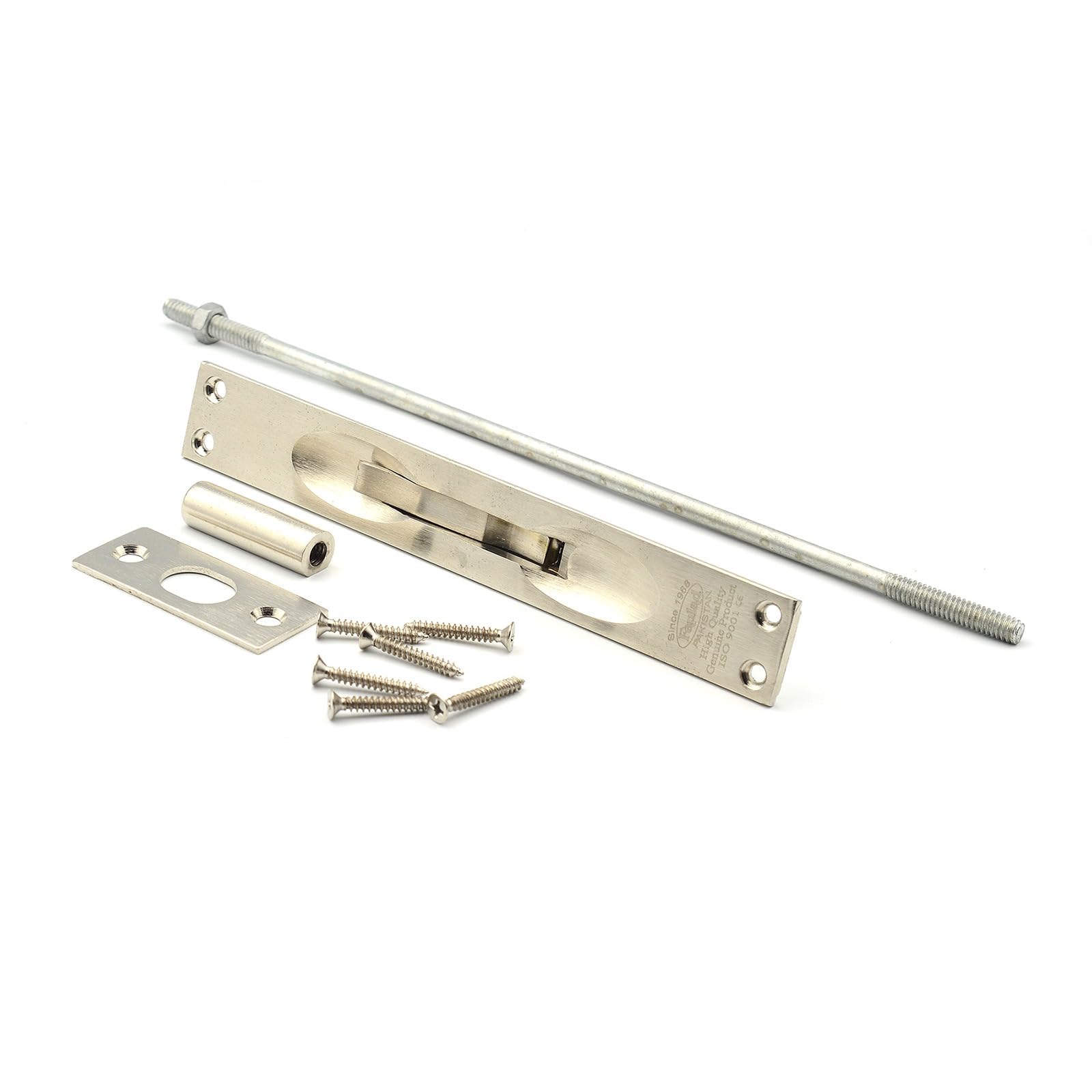 FBPSolid Brass Lever Extension Flush Bolt for Metal Doors,Flush Mount Extension Bolt for Commercial Applications,Store,School,Office - 17cm (Satin Nickel)