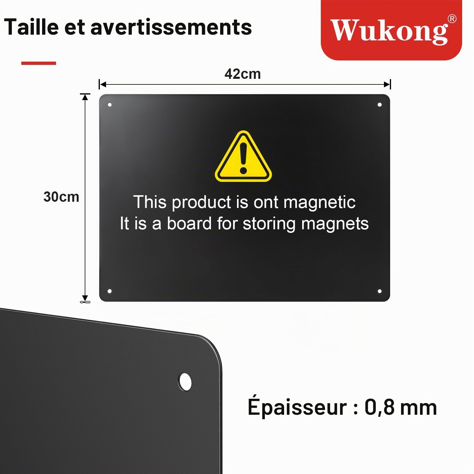 Wukong Tableau Magnétique Noir 42 x 30 cm – 1 Pièce – Cadre en Aluminium – Surface Antirayures en Acier Inoxydable – Autocollant – Pour Bureau, Cuisine, Réfrigérateur