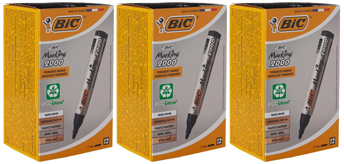 BIC Marking 2000 ECOlutions, Pennarelli Indelebili (Punta 1.7mm), Colore Nero, Confezione da 36 Unità, Cancelleria Ufficio "esclusiva amazon"