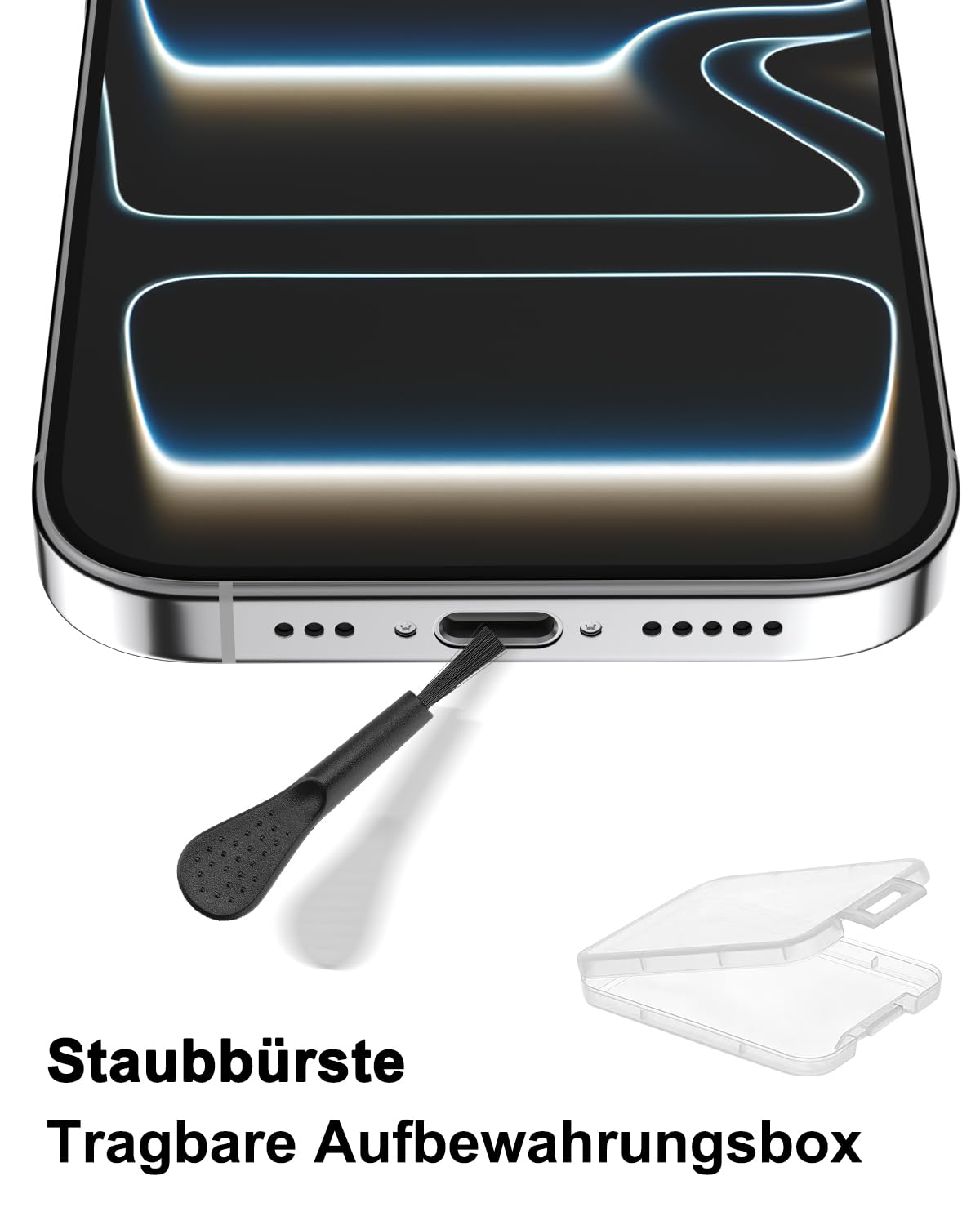 Osłona przeciwpyłowa USB C do iPhone 17/17 Pro, 4 aluminiowe + 4 silikonowe nasadki ochronne, zestaw z pudełkiem do przechowywania i szczoteczką do czyszczenia (Cosmic Orange)